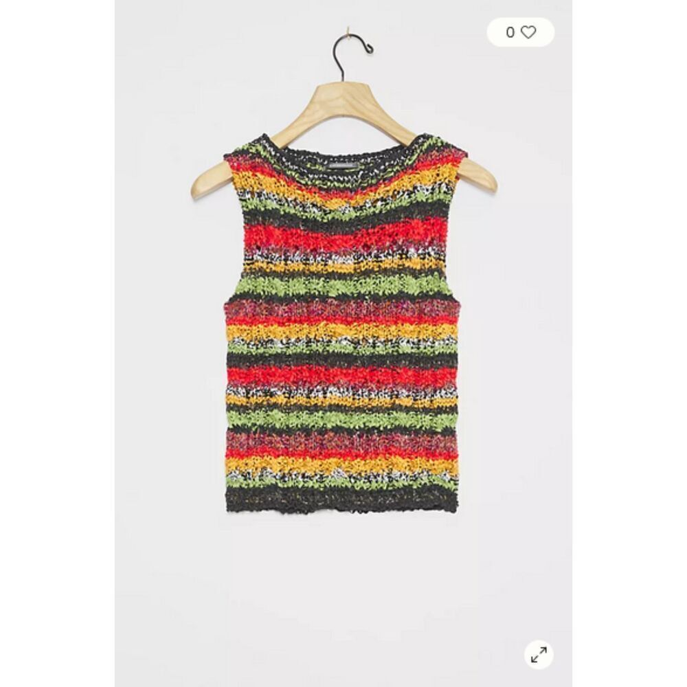 Multicolor Striped Anthropologie Textured Round Neck Sleeveless Sweater Top, NWT